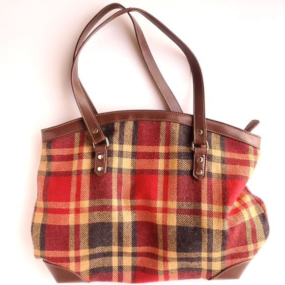 Old Country Road Wool Plaid Purse Red Beige Black Preppy Shoulder Bag Handbag - Picture 2 of 10